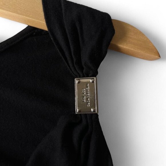 Michael Kors Black Sleeveless Top L Draped Neck Gold Hardware Chic Layering - Picture 7 of 10